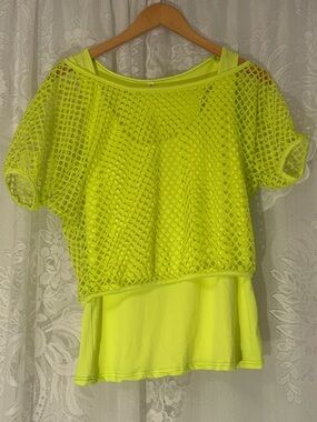 Neon Yellow Mesh Crop Top & Tank Set XXL Y2K Style Festival Rave Clubwear